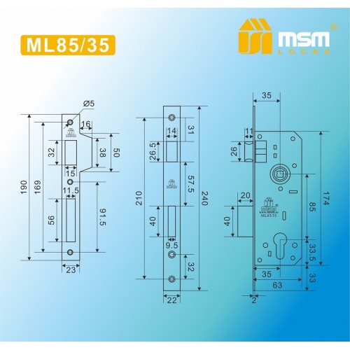 Замок врезной ML85/35 Бронза (AB)