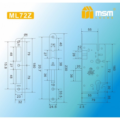 Замок врезной ML72Z Матовый никель (SN)