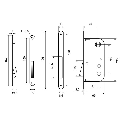 Замок межкомнатный магнитный Palladium 090 M AB