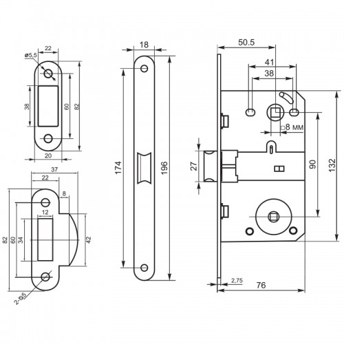 Замок межкомнатный Palladium 390 SB