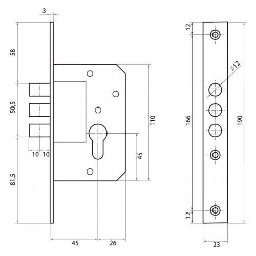 Корпус замка Palladium 0189-3M хром