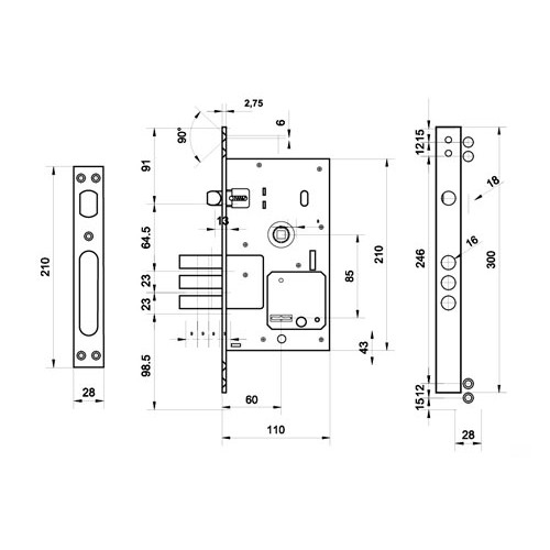 Замок врезной Palladium 0252 RL никель