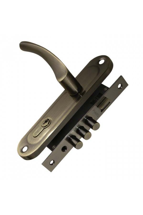 Замок Punto (Пунто) цилиндровый в комплекте с ручкой LOCKSET15.CRONA.4061-3 (KIT P15 4061/3 CRONA) AB бронза