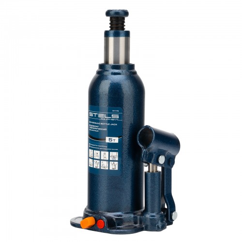 Домкрат гидравлический бутылочный, 5 т, h подъема 207-404 мм, в пластиковом кейсе Stels