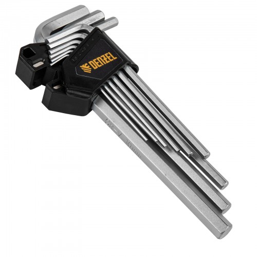 Набор ключей имбусовых, HEX, 1, 5-10 мм, CrV, 9 шт., удлиненные Denzel