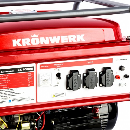 Генератор бензиновый LK 6500E, 5.5 кВт, 230 В, бак 25 л, электростартер Kronwerk