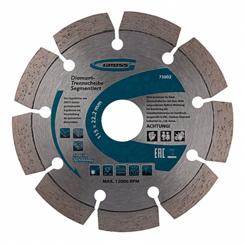 Диск алмазный, 115 х 22.2 мм, лазерная приварка сегментов, сухая резка Gross