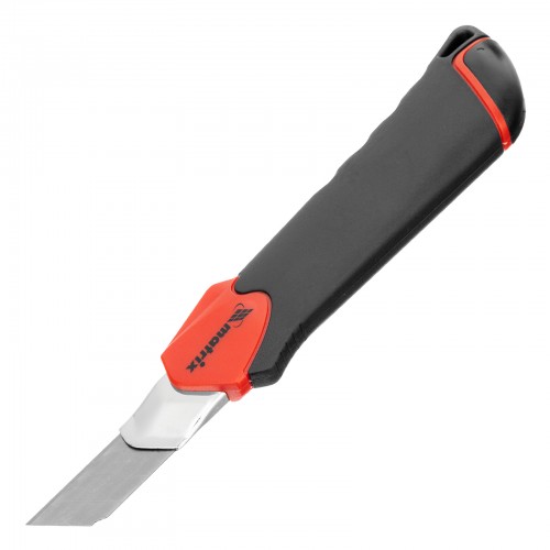 Нож, 18 мм, выдвижное лезвие, металлическая направляющая, эргономичная двухкомпонентная рукоятка Mat