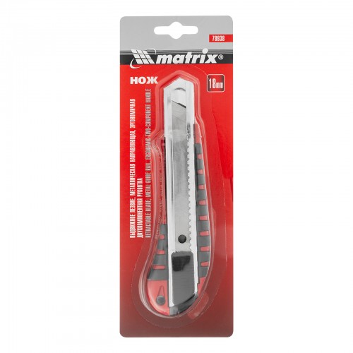 Нож, 18 мм, выдвижное лезвие металлическая направляющая, эргономичная двухкомпонентная рукоятка Matr