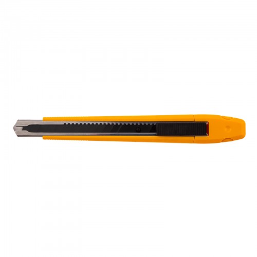 Нож, 9 мм, сменное лезвие, SK4, метал. направляющая, клипса, нажимной фиксатор// Denzel
