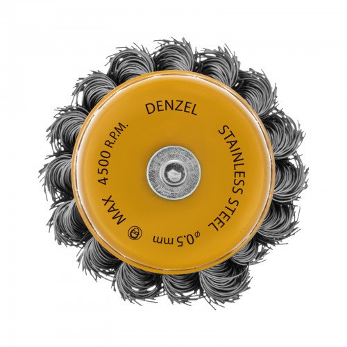 Щетка для дрели, 65 мм, Чашка, со шпилькой, нержавеющая крученая проволока Denzel