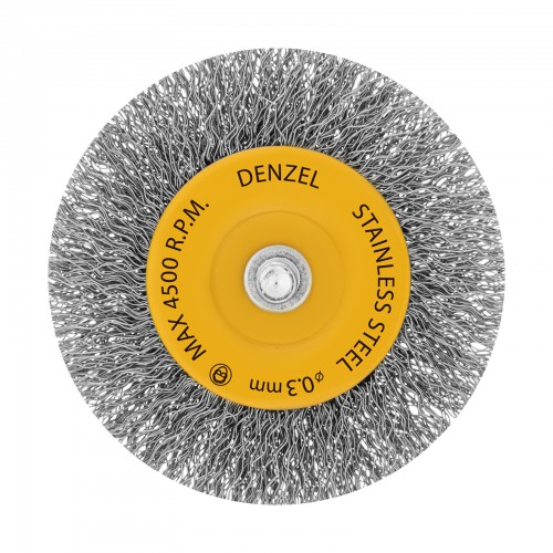 Щетка для дрели, 75 мм, Плоская, со шпилькой, нержавеющая витая проволока Denzel