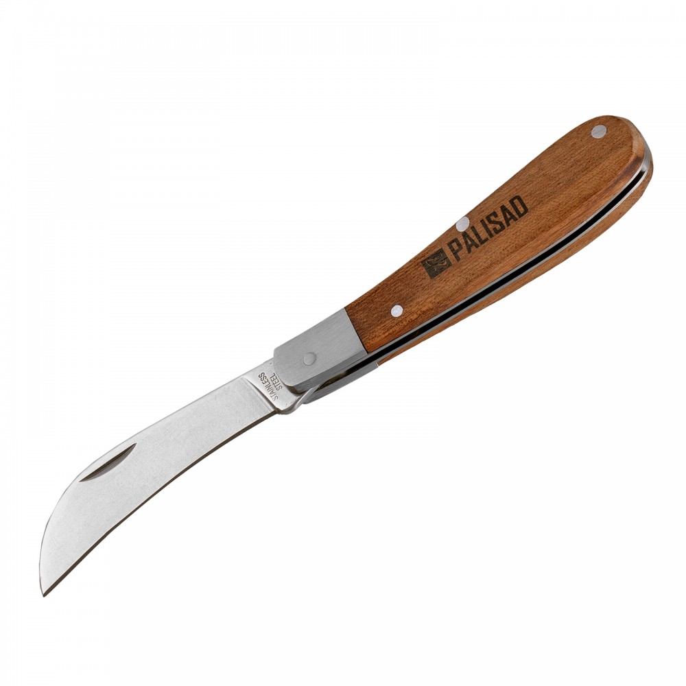 Нож садовый складной, изогнутое лезвие, 170 мм, деревянная рукоятка, Palisad