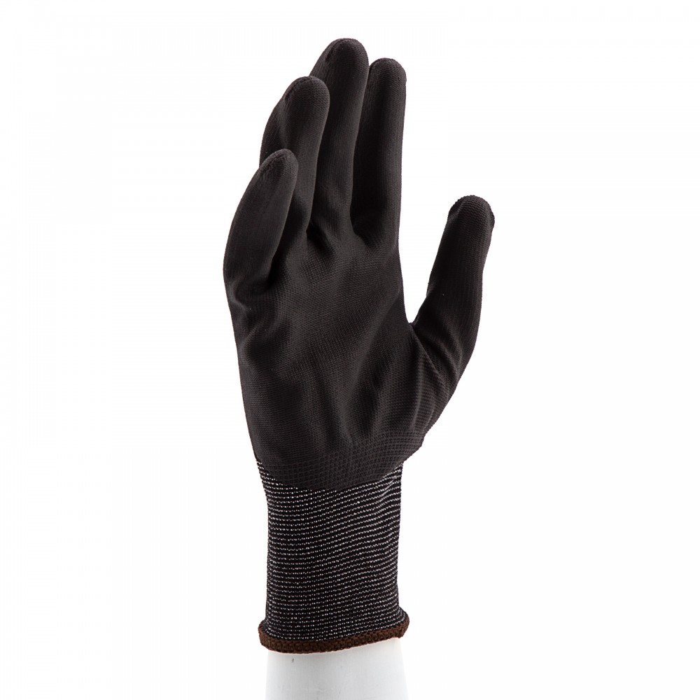 Перчатки трикотажные с черным полиуретановым покрытием, размер L, 15 класс вязки Сибртех