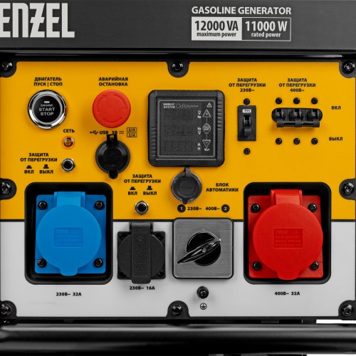Генератор бензиновый PS-120EAD-3, 12 кВт,230/400 В, 40л, разъём ATS,перекл.режима,эл.старт Denzel