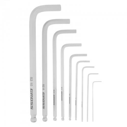Набор ключей имбусовых HEX, 1.5-10 мм, S2, 9 шт, удлиненные с шаром, сатинированные Gross