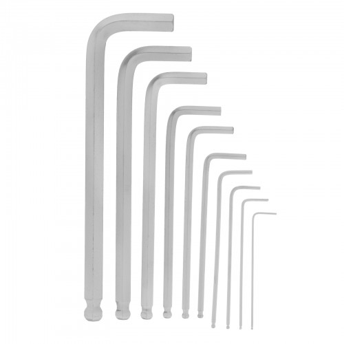 Набор ключей имбусовых HEX, 1.5-12 мм, CrV, 10 шт, удлиненных, шарообразный наконечник, с сатинирова