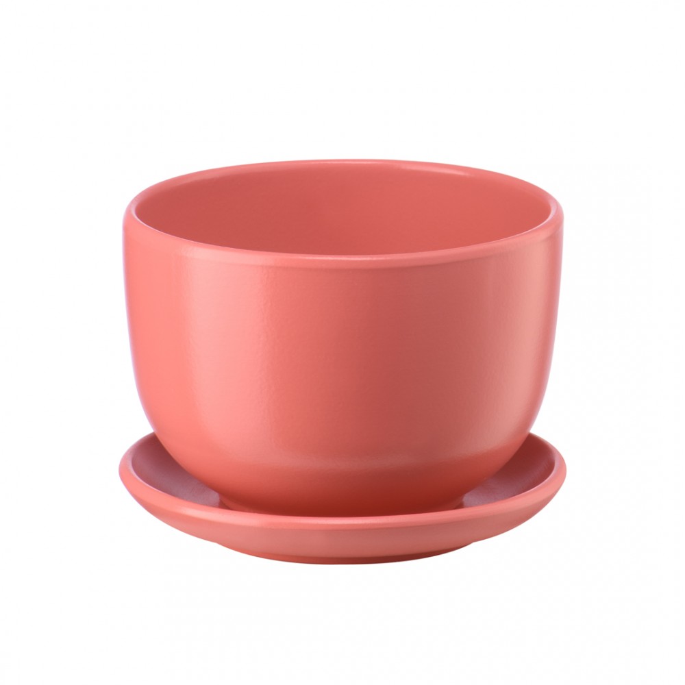 Керамический горшок "Бутон" с подставкой, 0,5 л., Д130 Ш130 В90, розовый антик