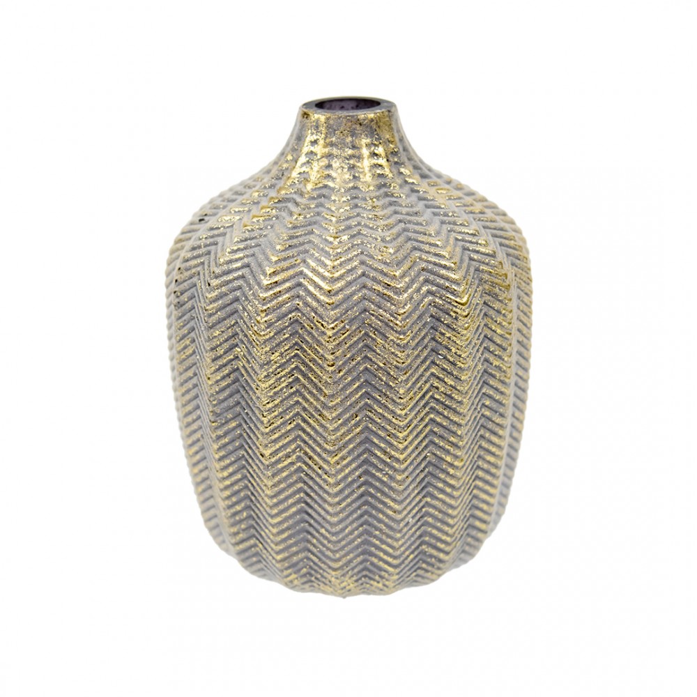 Декоративная стеклянная ваза, Д140 Ш140 В190, серый с золотым напылением