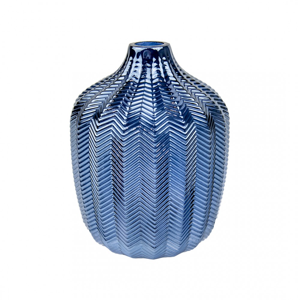 Декоративная стеклянная ваза, Д140 Ш140 В190, синий