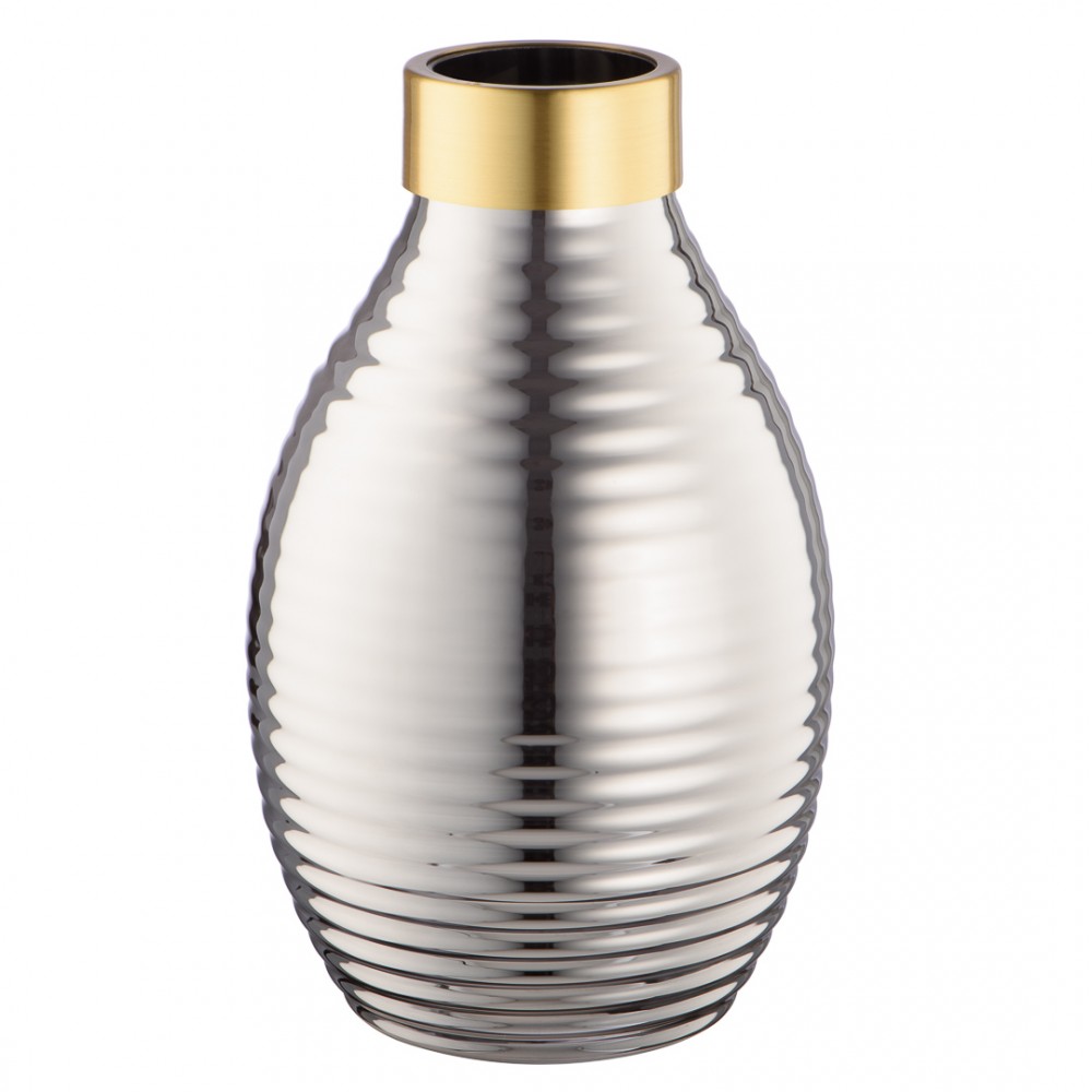 Декоративная ваза из цветного стекла с золотым напылением, Д160 Ш160 В240, серый