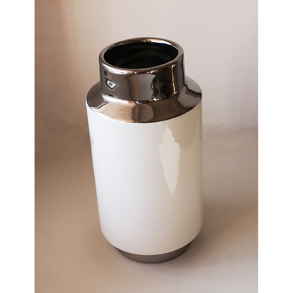 Декоративная ваза Контраст, Д100 Ш100 В200, белый с серебром