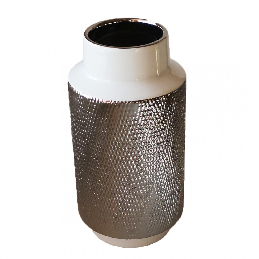 Декоративная ваза Контраст, Д140 Ш140 В300, белый с серебром