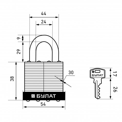 БУЛАТ ВС 0150 стальной 5кл. d=9мм Замок навесной (36, 6)