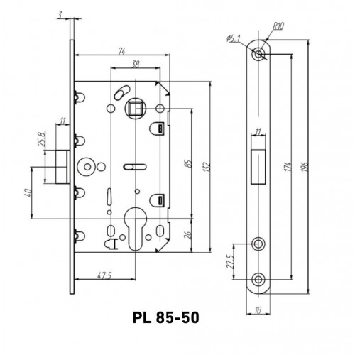 АЛЛЮР АРТ PL 85-50 BL (b2b) матовый черный без ц/м  Замок врезной (30)