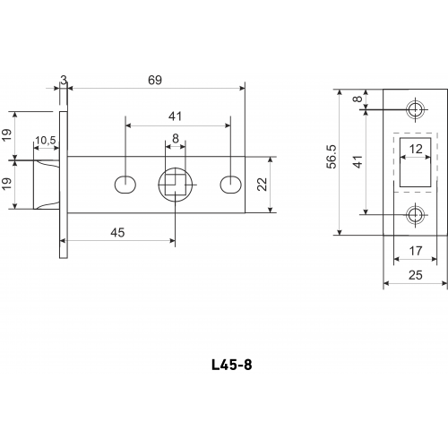 АЛЛЮР АРТ L45-8 CP хром торц.планка 25мм б/ручек Защёлка (100)