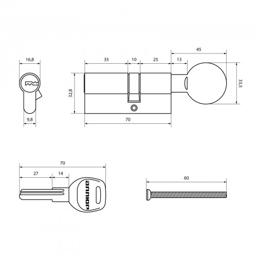 АЛЛЮР HD FG 70-5К BP[25Gx10x35] (40x30G) латунь перф.кл/верт БЛИСТЕР Цилиндровый механизм (60, 50, 1