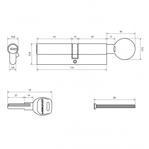 АЛЛЮР HD FG 110-5К CP[45Gх10х55](60x50G) хром перф.кл БЛИСТЕР Цилиндровый механизм (60, 50, 10)