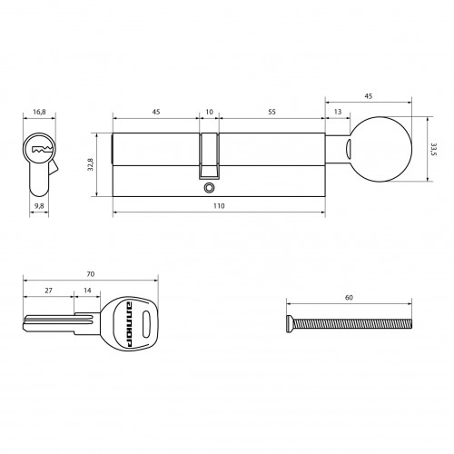 АЛЛЮР HD FG 110-5К CP[45х10х55G](50x60G) хром перф.кл БЛИСТЕР Цилиндровый механизм (60, 50, 10)