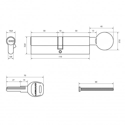 АЛЛЮР HD FG 110-5К CP (55x55G) хром перф.кл БЛИСТЕР Цилиндровый механизм (60, 50, 10)