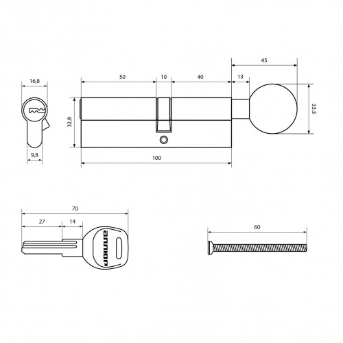 АЛЛЮР HD FG 100-5К CP[40Gх10х50](55x45G) хром перф.кл БЛИСТЕР Цилиндровый механизм (60,10)