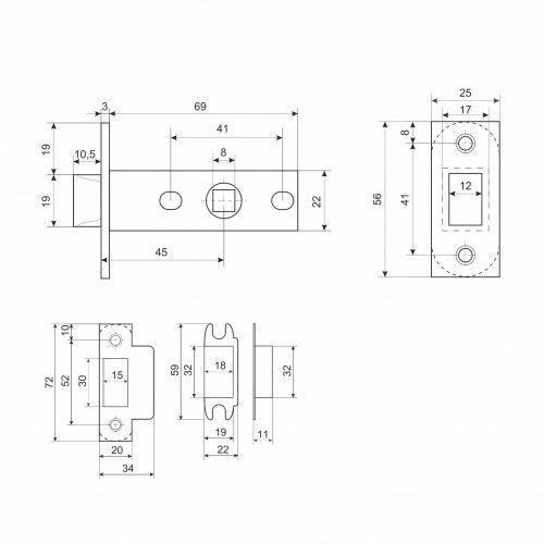 АЛЛЮР АРТ "ВЕНСАН" BL+L45-8 BL (26150/S45) матовый черный Комплект ручка и защелка (20)