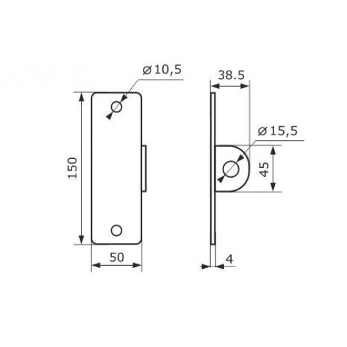 Домарт Проушина гаражная 50*150 (толщ.4мм) хром d 15мм (10)