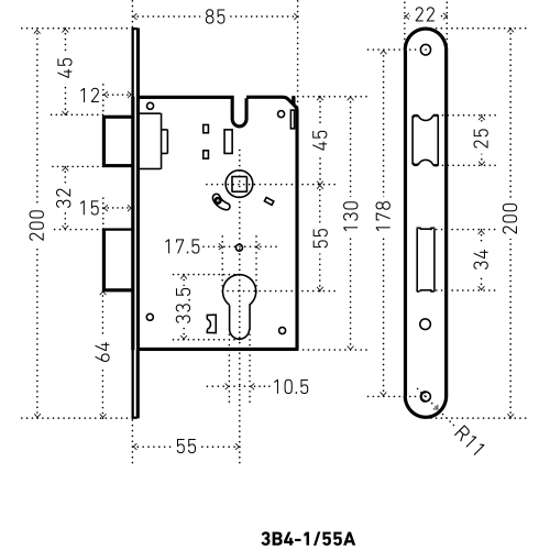 АЛЛЮР ЗВ4-1/55A AC ст.медь автомат ДЛЯ КАЛИТОК  без ц/мех. Замок врезной с/руч (12)