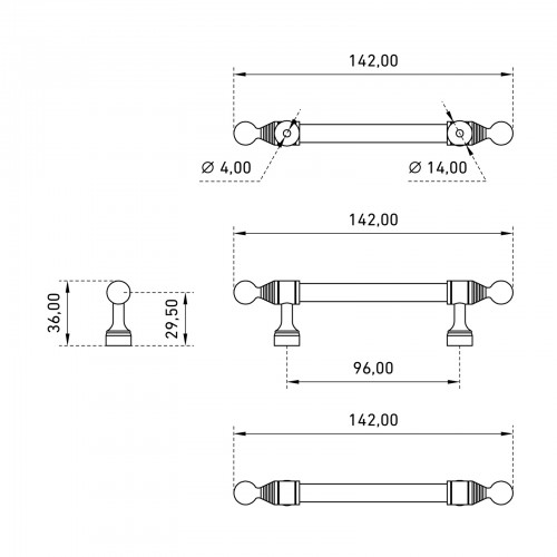 StahlBuro AP2306-96 2шт., BL матовый черный. Ручка-скоба мебельная (20, 200)