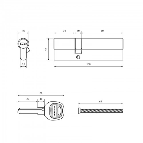 АЛЛЮР DL-01 100 (30х10х60) BP перекод.5+2 перфокл. Цилиндровый механизм (40,10)