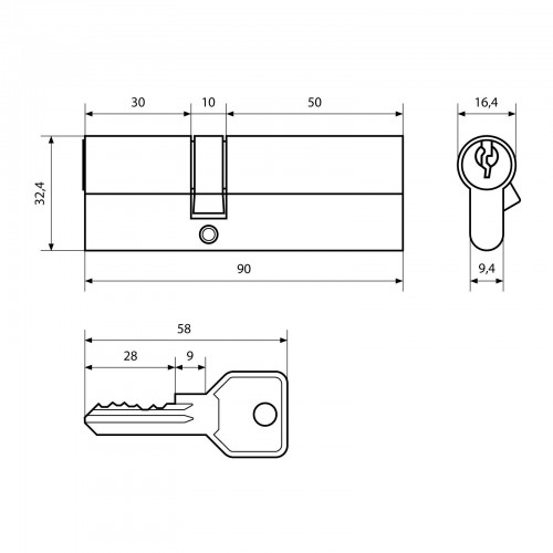 Стандарт Z.I.90-5K (30x10x50) CP 5кл англ.ключ/ключ Цилиндровый механизм(120, 12)