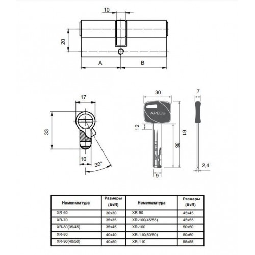 Апекс Premier XR-60-NI никель кл/кл. перфо Цилиндровый механизм