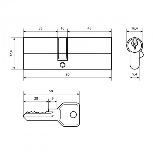 Стандарт Z.I.90-5K (35x10x45) CP 5кл англ.ключ/ключ Цилиндровый механизм(120, 12)