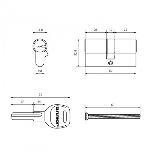 АЛЛЮР HD F 60-5К BP (30x30) латунь перф.кл Цилиндровый механизм (50,10)