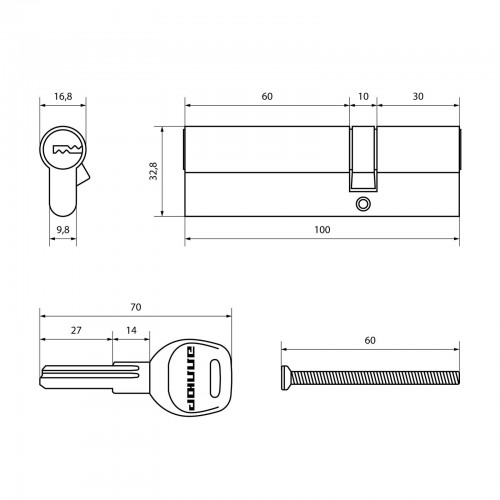 АЛЛЮР HD F 100-5К BP[30x10x60] (35x65) латунь перф.кл БЛИСТЕР Цилиндровый механизм (60,50,10)