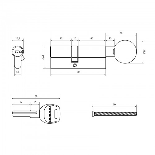 АЛЛЮР HD FG 80-5К BP (35x45G) латунь перф.кл/верт Цилиндровый механизм (60,50,10)