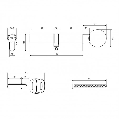 АЛЛЮР HD FG 100-5К CP (50x50G) хром перф.кл Цилиндровый механизм (50,10)