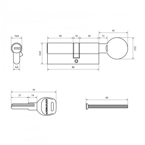 АЛЛЮР HD FG 80-5К CP (45х35G) хром перф.кл/верт Цилиндровый механизм (50,10)