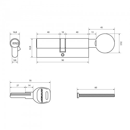 АЛЛЮР HD FG 90-5К CP (45x45G) хром перф.кл/верт Цилиндровый механизм (50,10)