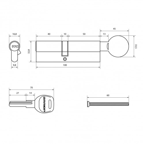 АЛЛЮР HD FG 100-5К CP[40х10х50G] хром перф.кл Цилиндровый механизм (50,10)